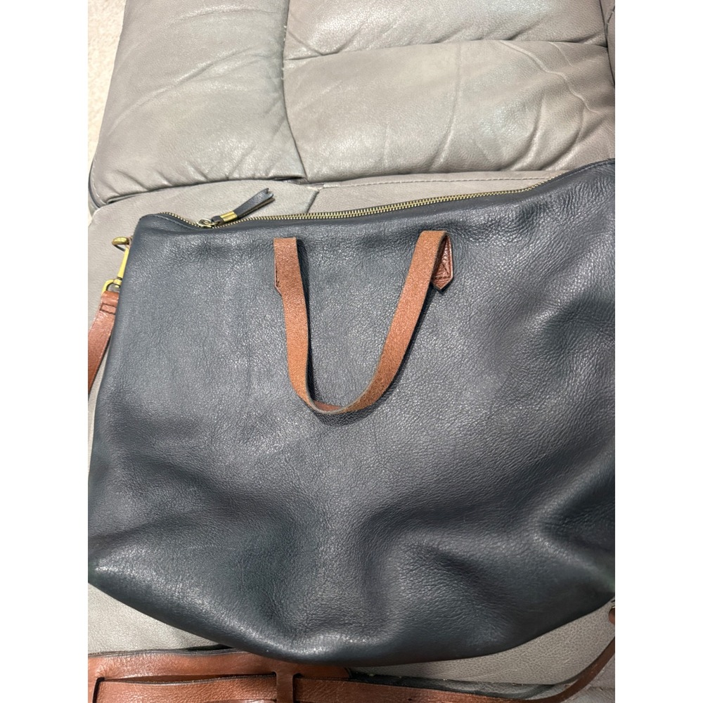 Madewell The Zip Top Transport Tote Black Brown Leather Crossbody Bag
